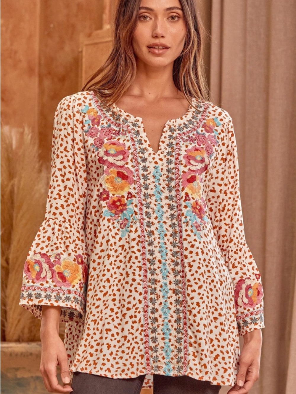 Savanna Jane Leopard-Print Tunic with Pink & Blue Embroidery - Picture 3 of 15